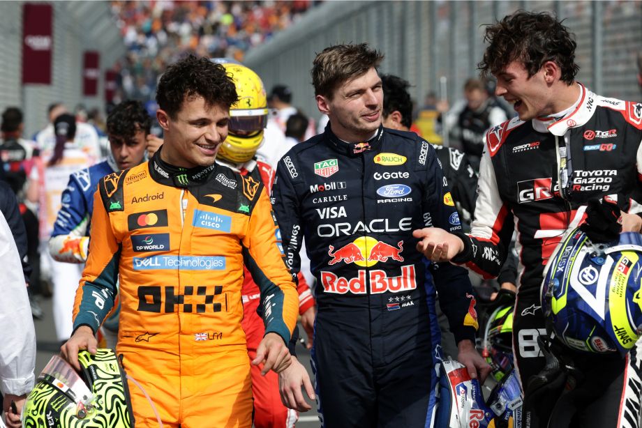 Норрис, Ферстаппен и Берман после финиша